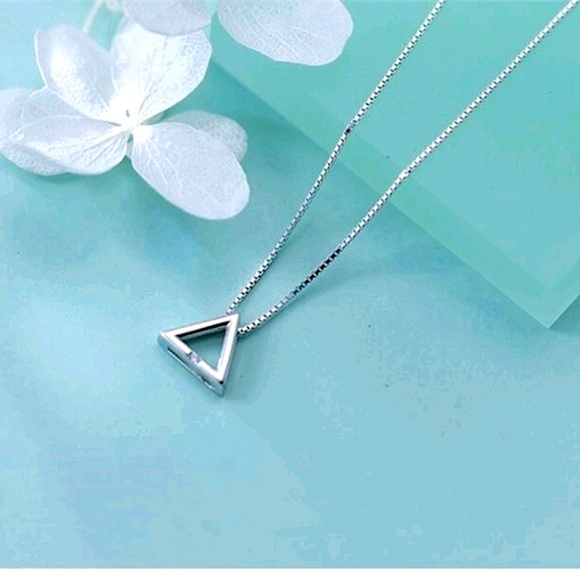 NEW Diamond Triangle Necklace |‎ 18k Gold Plated Sterling Silver - Picture 1 of 13